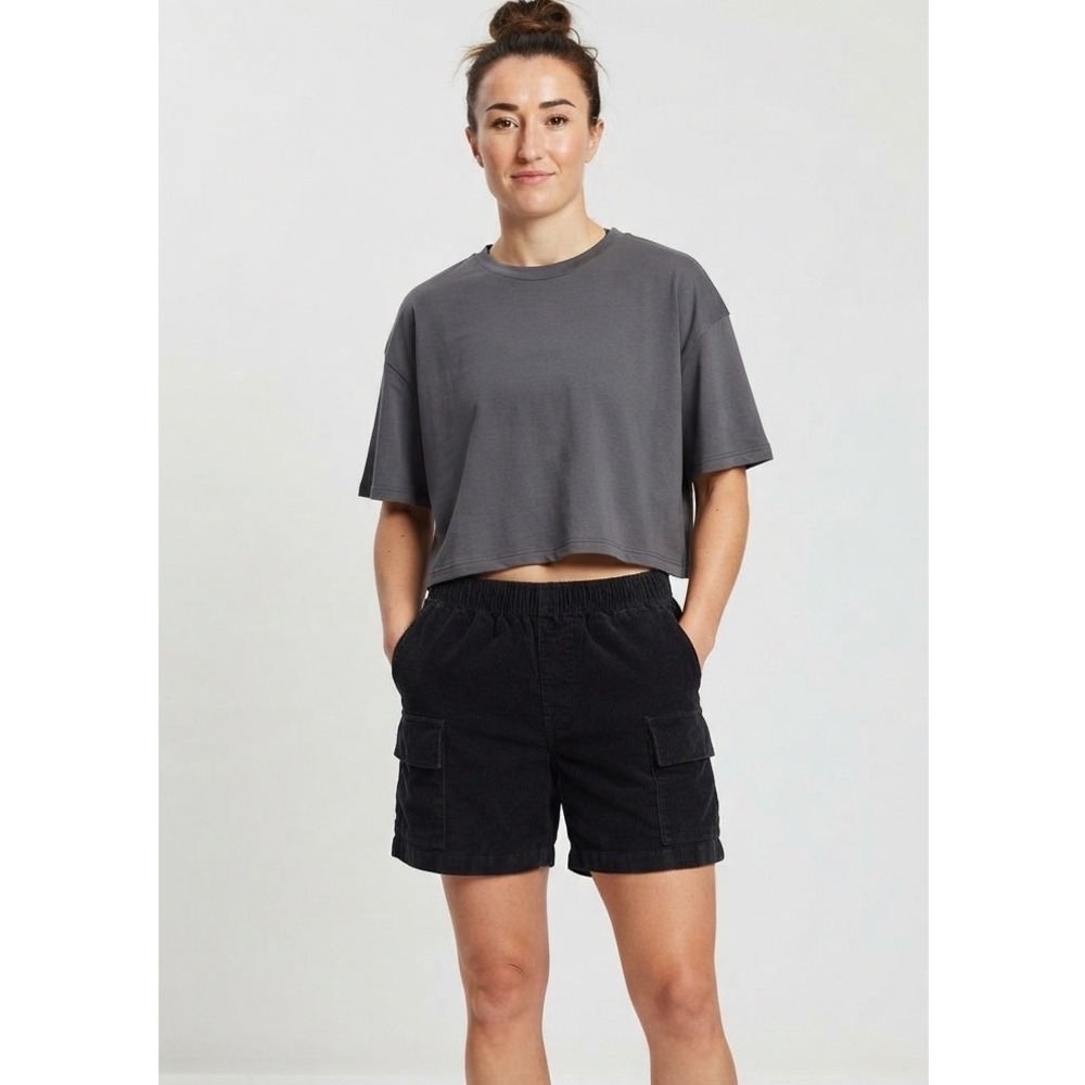 BDG Women's Black Corduroy Cargo Shorts Pull On Elastic Waist Drawstring Sz S/P